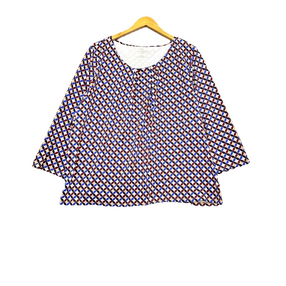 Talbots Top Size 3X Abstract Liquid Knit Blouse Artsy Office Popover Stretchy